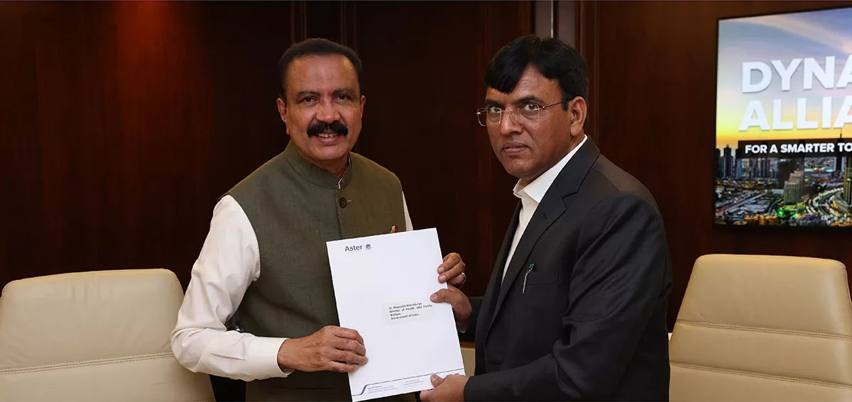 Dr. Azad Moopen, Founder Chairman and Managing Director of Aster DM Healthcare and Ms. Alisha Moopen – Deputy Managing Director, Aster DM Healthcare met Dr. Mansukh Mandaviya, Hon’ble Minister of Health and Family Welfare, Chemicals &amp; Fertilizers – India, to discuss various measures to strengthen India’s healthcare sector. Visiting to attend the India Global Forum 2022 in UAE, the Union Health Minister of India joined the meeting alongside Hon. Joint Secretary of Ministry of Health &amp; Family Welfare – Mr. La